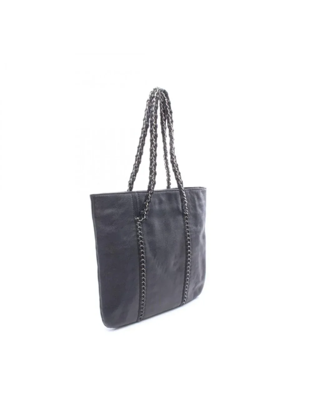 Chanel Tote Bag CC Logo Black Leather Chain
